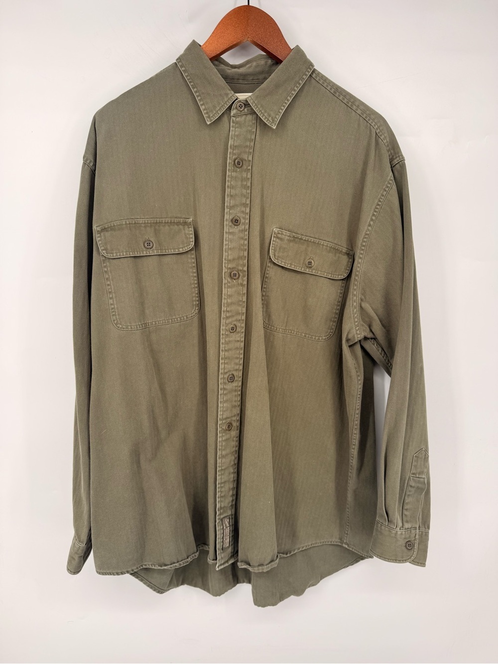 Vintage Abercrombie Big Shirts Mens Large Green Cotton Canvas Work Shirt 90s L